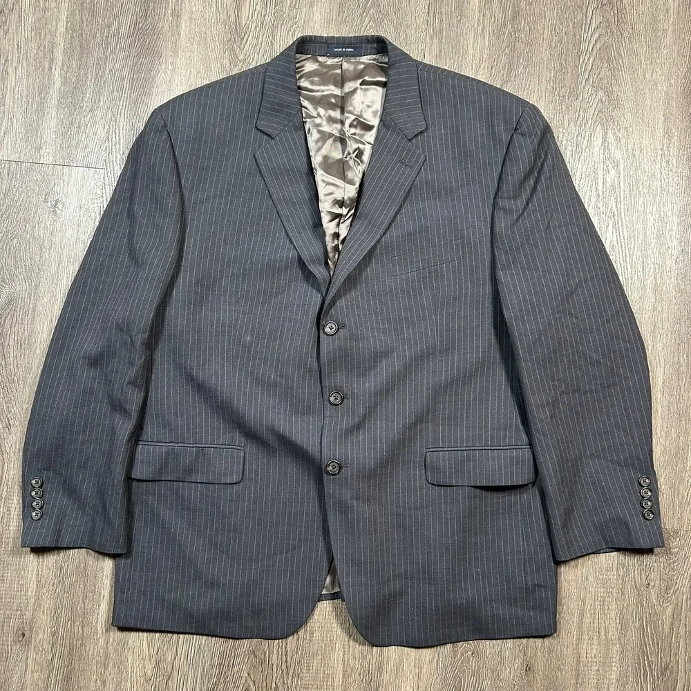 Ralph Ralph Lauren Suit 50R 42X28 Pants Grey Pinstripe Wool 3-Button Blazer Mens